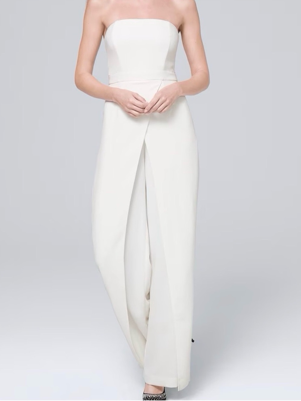 White House Black Market Strapless Ivory Palazzo Jumpsuit